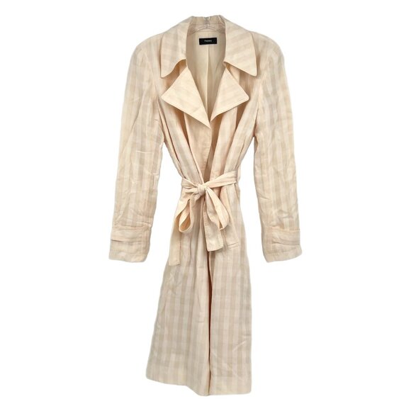 Theory Cream Draped Check Belted Duster JacketNew With Tags